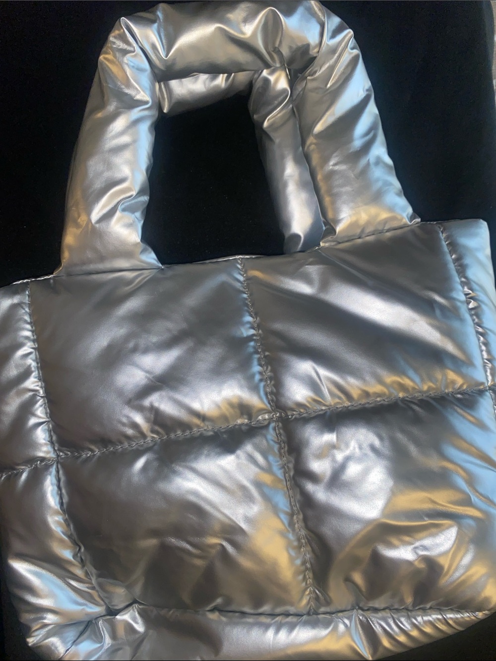 Claire's Metallic Silver Quilted Puffer Tote